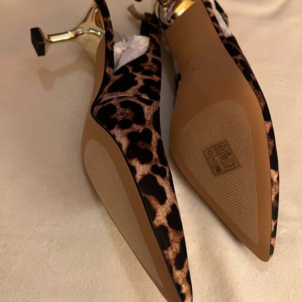 Katy Perry Oceanview Size 6 Sling back Leopard Satin Kitten Heel Work Party Shoe - Picture 6 of 7